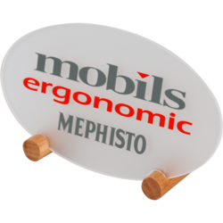 Mobils-Aufsteller aus weißem Acrylglas mit Buchrundstäben und Logodruck