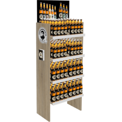 Verkaufsregal mit 4 Fachböden und digital bedruckem Topschild zur Präsentation von bier