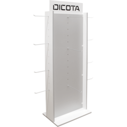 Bodendisplay aus weißem Melaminspan mit bedrucktem Topschild zur Präsentation von Taschen der Marke 'DICOTA'
