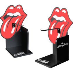 Thekendisplay 'Rolling Stones' aus schwarzem Melaminspan mit formgefräster Acrylglaszunge und Warenträger