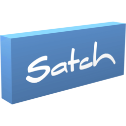 Logoblock 'Satch' aus Melamin-Span mit Farblackierung und Logodruck