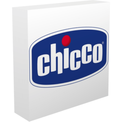 Logoblock 'chicco' aus weißem Melamin-Span mit beidseitigem Logodruck
