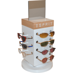 drehbares Brillendisplay für 14 Brillen mit Spiegel und Logodruck für ESPRIT