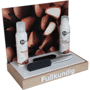 Thekendisplay für Fußpflegeprodukte